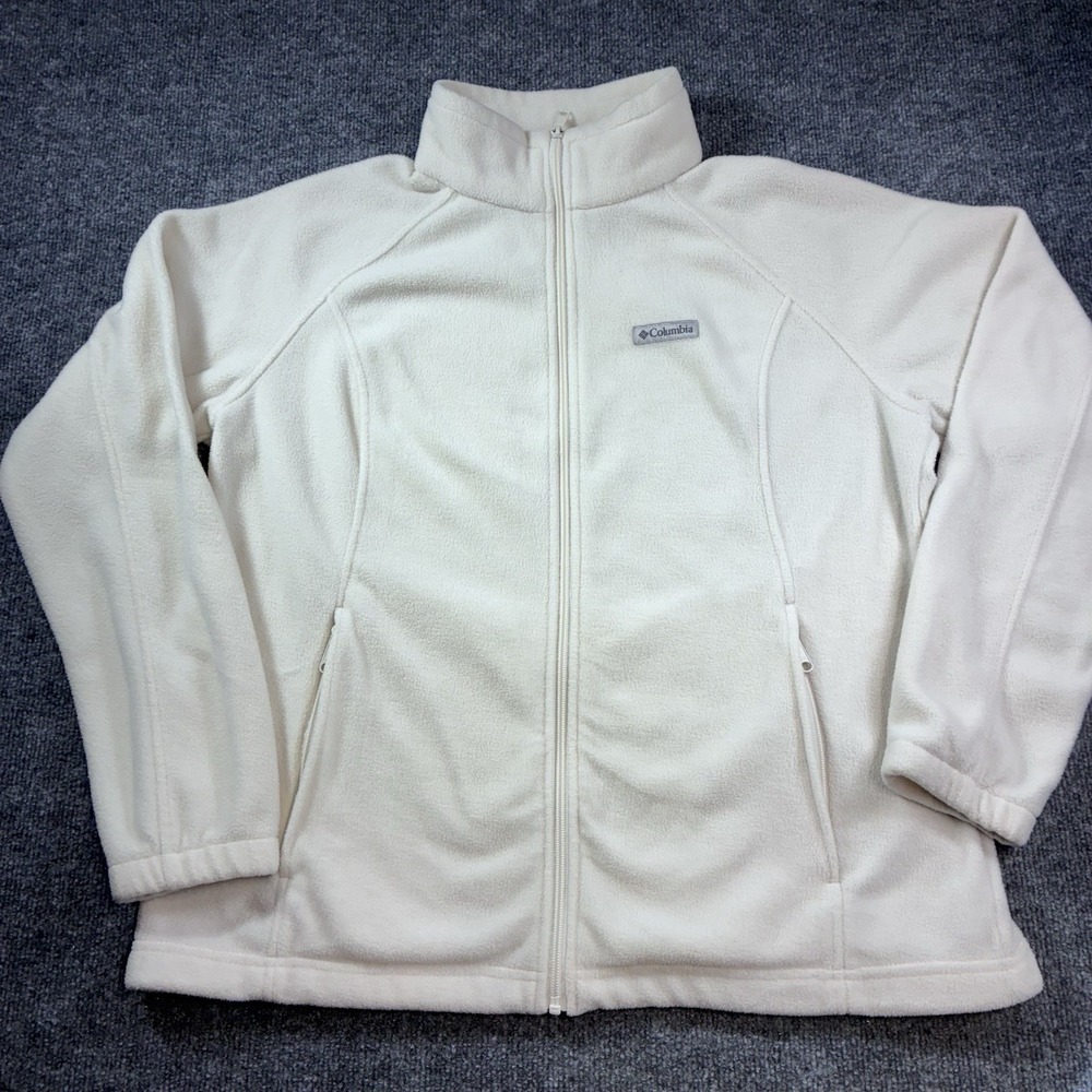 Columbia Women's 2XL White Full Zip Fleece Jacket Mock Neck Outdoor Casual
